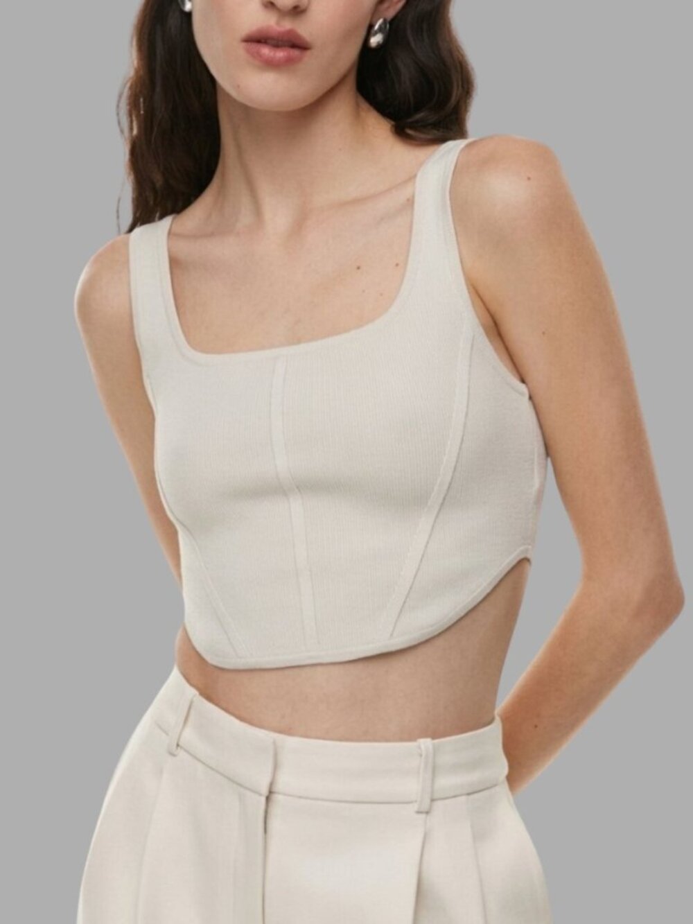 Aritzia Babaton Sculpt Knit Squareneck Bustier Tank Matte Pearl Size Large